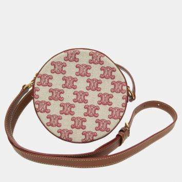 Pre Owned Celine Beige/Brown Canvas Triomphe Round Shoulder Bag