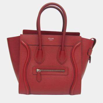 Pre Owned Celine Dark Red Leather Micro Luggage Satchel