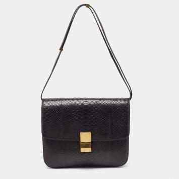 Pre Owned Celine Brown Python Large Classic Box Shoulder Bag