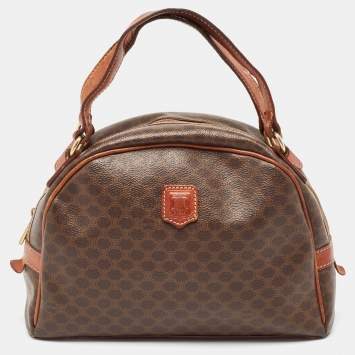 Pre Owned Celine Brown Macadam Coated Canvas and Leather Dome Satchel