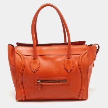 Pre Owned Celine Orange Leather Shoulder Luggage Tote