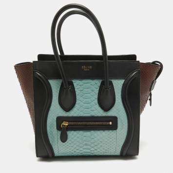 Pre Owned Celine Multicolor Leather and Python Micro Luggage Tote