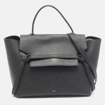 Pre Owned Celine Black Leather Micro Belt Top Handle Bag