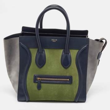 Pre Owned Celine Tricolor Nubuck Leather Mini Luggage Tote