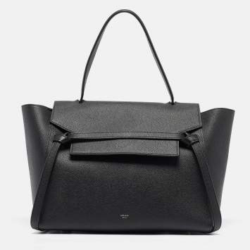 Pre Owned Celine Black Leather Medium Belt Top Handle Bag