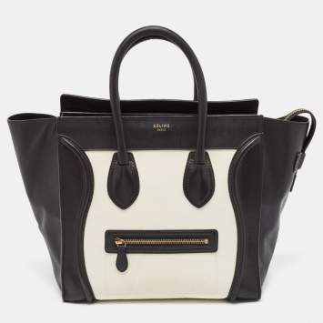 Pre Owned Celine Black/White Leather Mini Luggage Tote