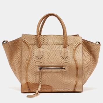 Pre Owned Celine Tan Python Medium Luggage Phantom Tote