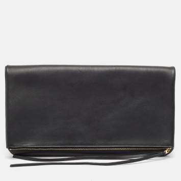 Pre Owned Celine Black/Blue Leather Fold Over Zip Clutch