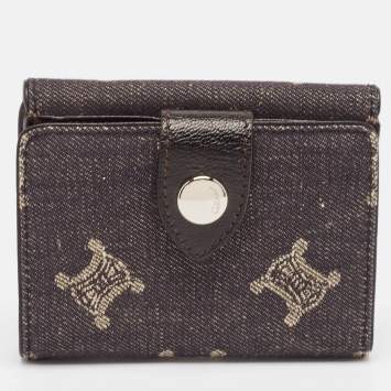Pre Owned Celine Black Denim Macadam Print French Wallet