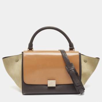 Pre Owned Celine Multicolor Nubuck, Patent and Leather Small Trapeze Top Handle Bag