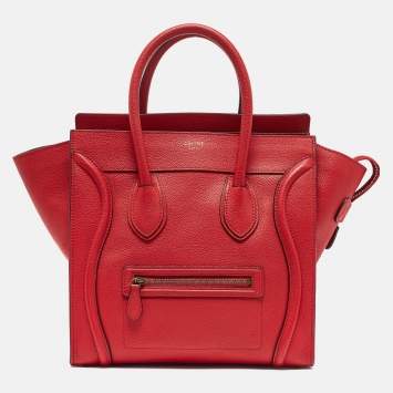 Pre Owned Celine Red Leather Mini Luggage Tote