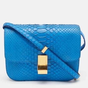 Pre Owned Celine Blue Python Medium Classic Box Shoulder Bag