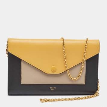 Pre Owned Celine Tricolor Leather Pocket Envelope Wallet On Chain