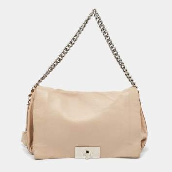 Pre Owned Celine Beige Leather Turnlock Flap Shoulder Bag