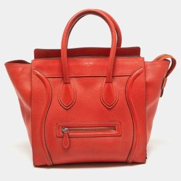 Pre Owned Celine Orange Leather Mini Luggage Tote