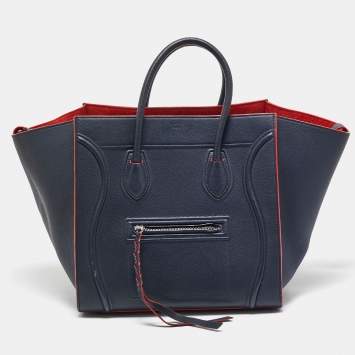 Pre Owned Celine Navy Blue Leather Medium Phantom Luggage Tote