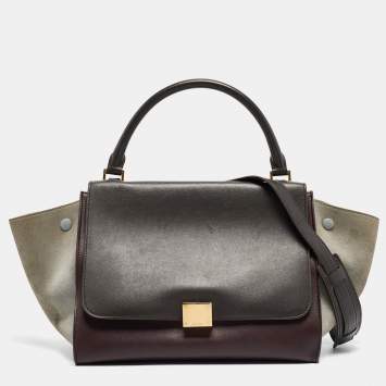 Pre Owned Celine Tricolor Leather and Suede Medium Trapeze Top Handle Bag