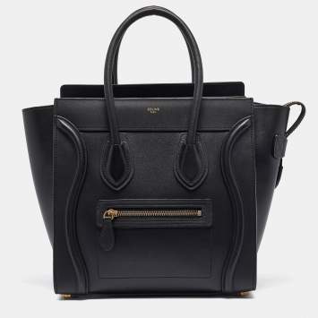 Pre Owned Celine Black Leather Micro Luggage Tote