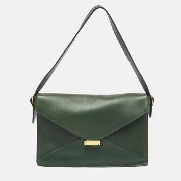 Pre Owned Celine Green Leather Diamond Clutch Bag