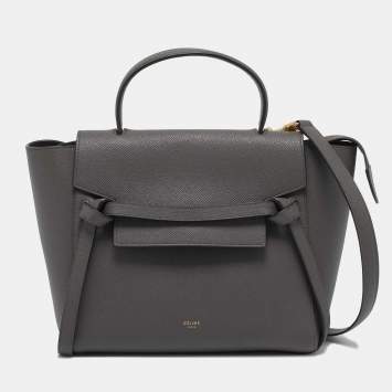 Pre Owned Celine Dark Grey Leather Micro Belt Top Handle Bag
