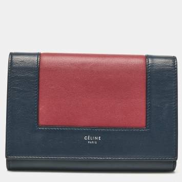 Pre Owned Celine Navy Blue/Burgundy Leather Frame Trifold Wallet