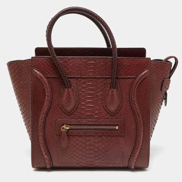 Pre Owned Celine Dark Burgundy Python Micro Luggage Tote