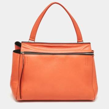 Pre Owned Celine Orange Leather Large Edge Top Handle Bag