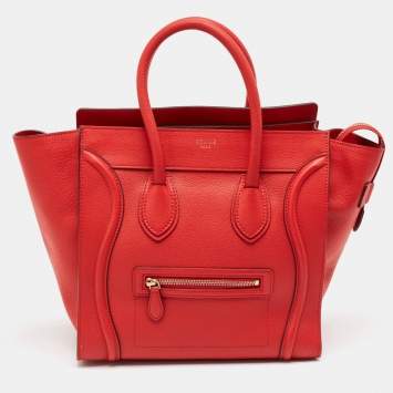 Pre Owned Celine Red Leather Mini Luggage Tote