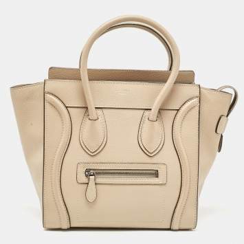 Pre Owned Celine Beige Leather Micro Luggage Tote