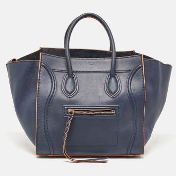 Pre Owned Celine Navy Blue Leather Medium Phantom Luggage Tote