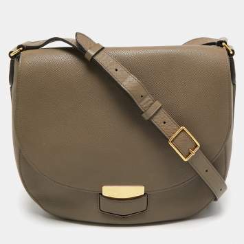 Pre Owned Celine Taupe Grey Leather Medium Trotteur Shoulder Bag