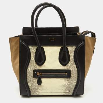 Pre Owned Celine Tri Color Lizard Leather and Suede Micro Luggage Tote