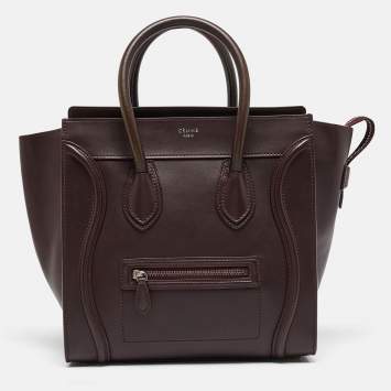 Pre Owned Celine Burgundy Leather Mini Luggage Tote