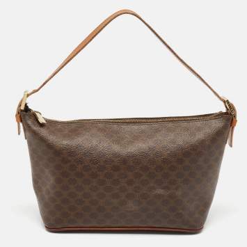 Pre Owned Celine Dark Brown Macadam Coated Canvas and Leather Pochette Bag