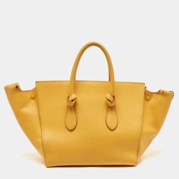 Pre Owned Celine Yellow Leather Small Tie Tote