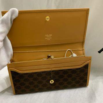 Pre Owned Celine Brown Leather Macadam Long Wallet