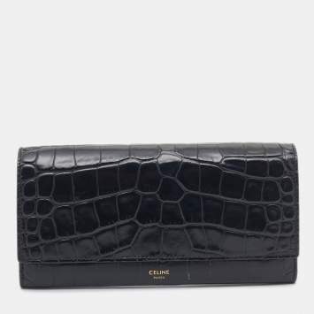 Pre Owned Celine Black Croc Embossed Leather Continental Wallet