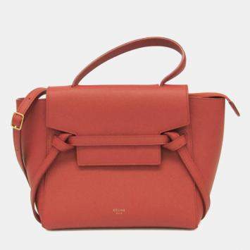 Pre Owned Celine Red Brown Leather Belt Bag Nano Handbag