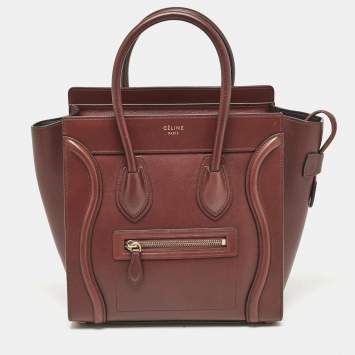 Pre Owned Celine Brown Leather Micro Luggage Tote