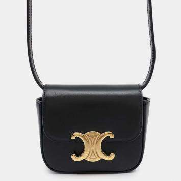 Pre Owned Celine Black Shiny Calf Leather Triomphe Mini Claude Shoulder Bag
