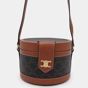 Pre Owned Celine Brown Leather Triomphe Tambour Vanity Shoulder Bag
