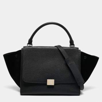 Pre Owned Celine Black Leather and Suede Medium Trapeze Top Handle Bag