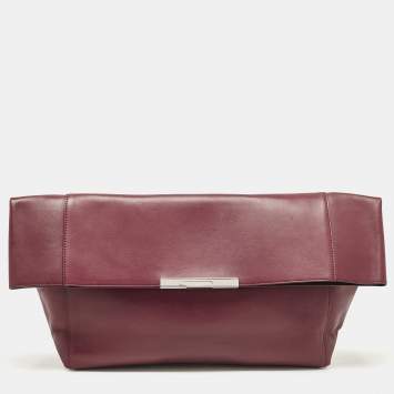 Pre Owned Celine Burgundy Leather Cabas Fold Over Clutch