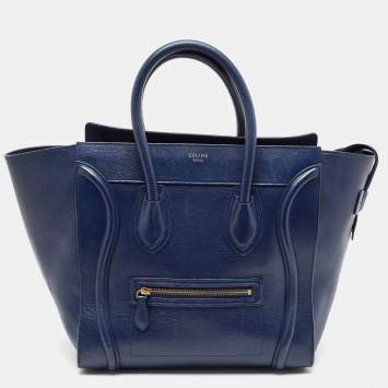 Pre Owned Celine Navy Blue Leather Mini Luggage Tote