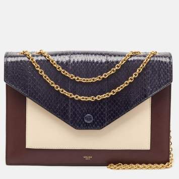 Pre Owned Celine Tricolor Leather and Python Pocket Envelope Shoulder Bag