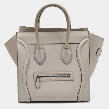 Pre Owned Celine Light Grey Leather Mini Luggage Tote