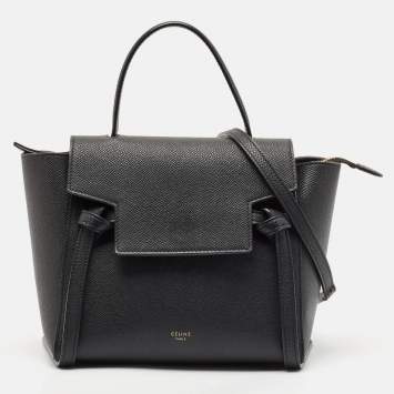 Pre Owned Celine Black Leather Nano Belt Top Handle Bag