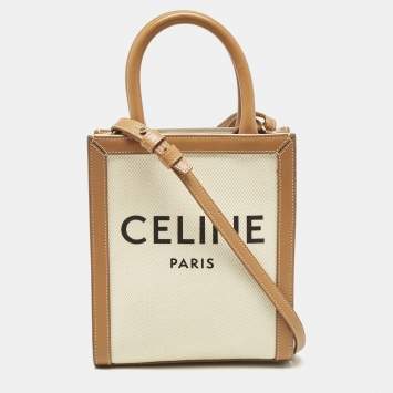 Pre Owned Celine Tan Canvas and Leather Mini Vertical Cabas Tote 