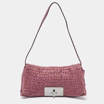 Pre Owned Celine Pink Leather Watch Me Flap Shoulder Bag