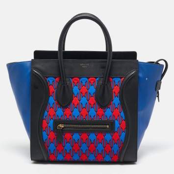 Pre Owned Celine Tricolor Leather and Jacquard Fabric Mini Luggage Tote